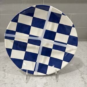 Set 4 DARK BLUE NAVY Checkered 9” Melamine Lunch Plates Plate Shiny Appetizer